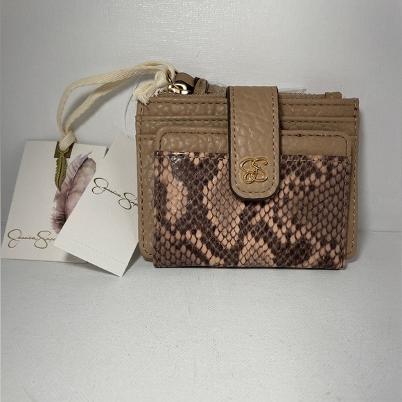 Jessica Simpson Wallet Card Holder NWT Tan with Snake Design - Picture 1 of 6